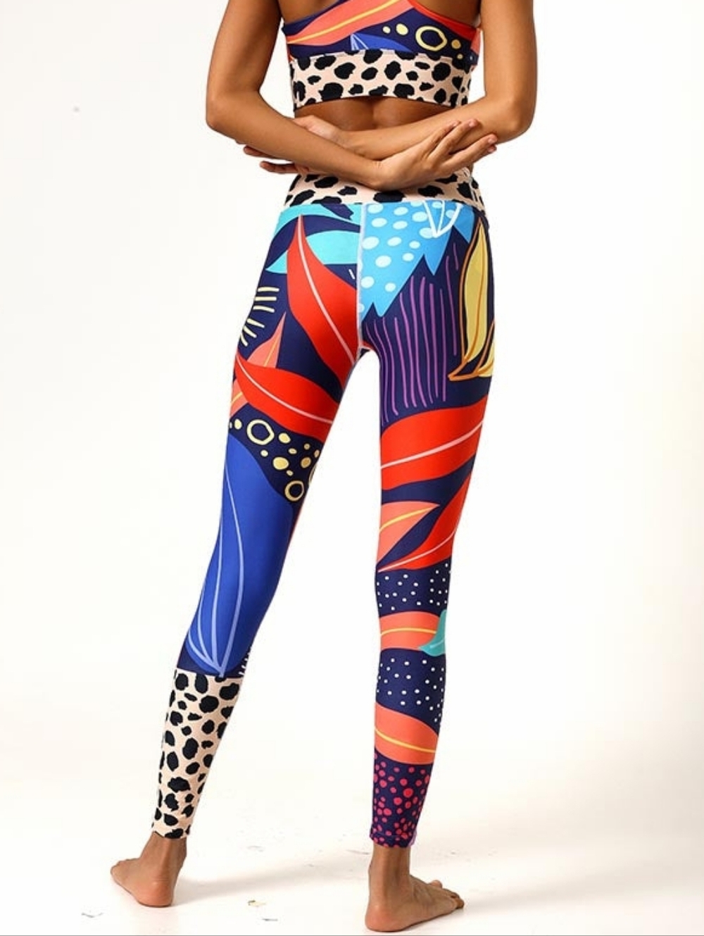 Loony Legs LONDON Floral Leggings "Animal Leaves" Blue/Orange/Green - Picture 6 of 11